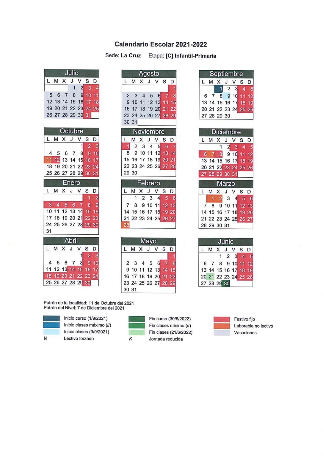 Calendario Escolar Curso 2021 2022 Cp La Cruz De Allo 7170